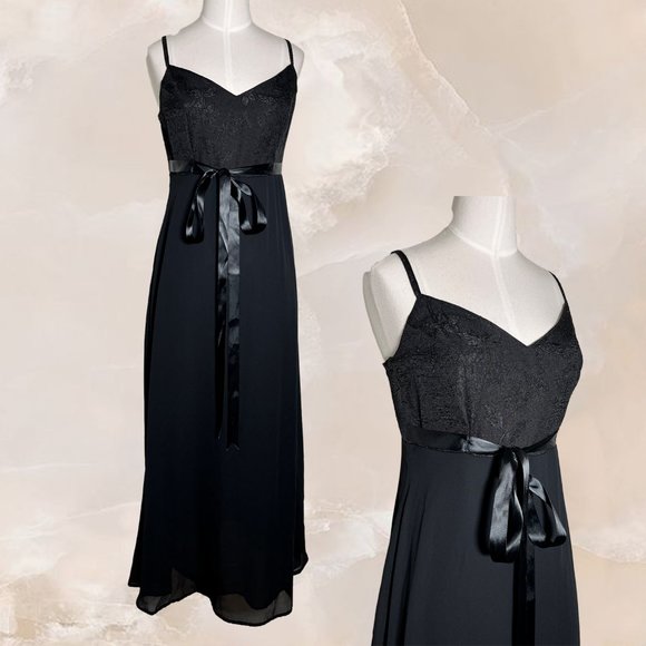 XOXO Dresses & Skirts - XOXO Vintage 90s Y2K Black Maxi Prom Dress Evening Gown Empire Waist Bow Size 5